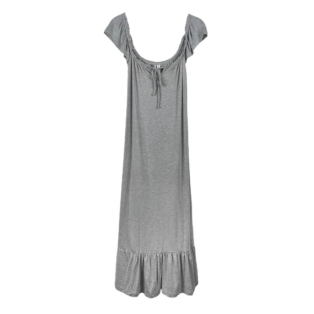 Nordstrom Maxi Dress Swing Tie Detail Peasant Flouncy Hem Minimalist M Gray